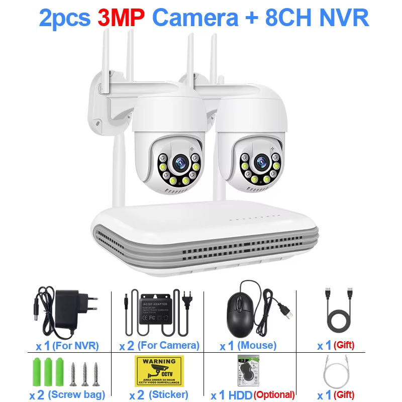 Wireless Camera System 8CH 3MP Outdoor PTZ Camera Kit CCTV AI Human Detect Color Night Vision Video Surveillance Set Icsee