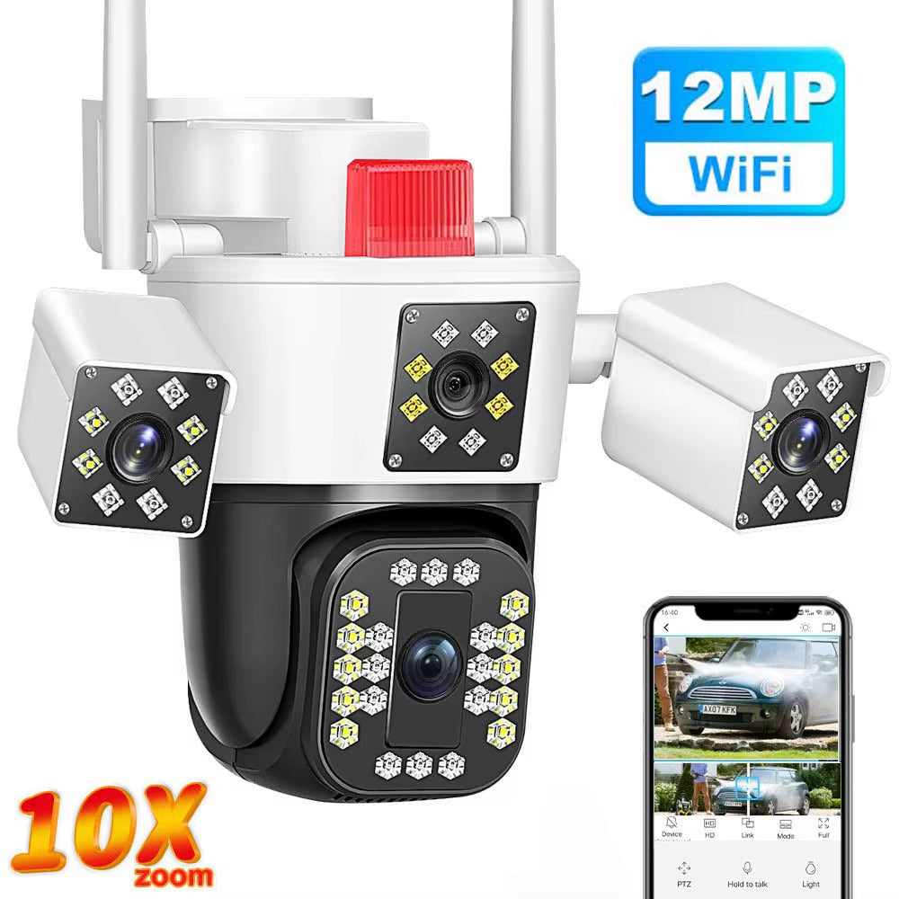 6K 12MP Wifi IP Camera Outdoor Three Lens 10X Zoom PTZ Camera Smart Home Security Protectio 8MP CCTV Video Surveillance Camera