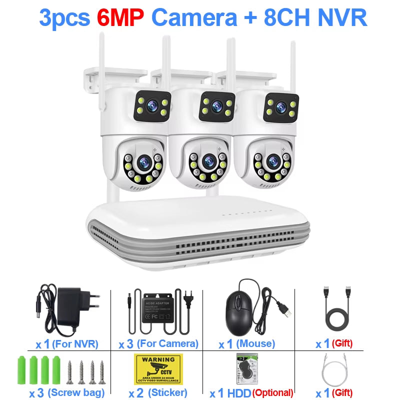 Wireless CCTV System Wifi Camera Kit 6MP IP Cameras with Dual Lens Security Audio 8CH NVR Video Surveillance Set Icse