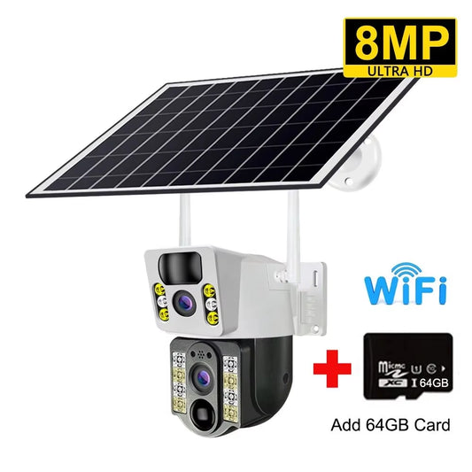 8MP Low Power Solar Security Cameras Wi-Fi Wireless Outdoor Dual Lens V380 Pro CCTV Security Protection Monitor