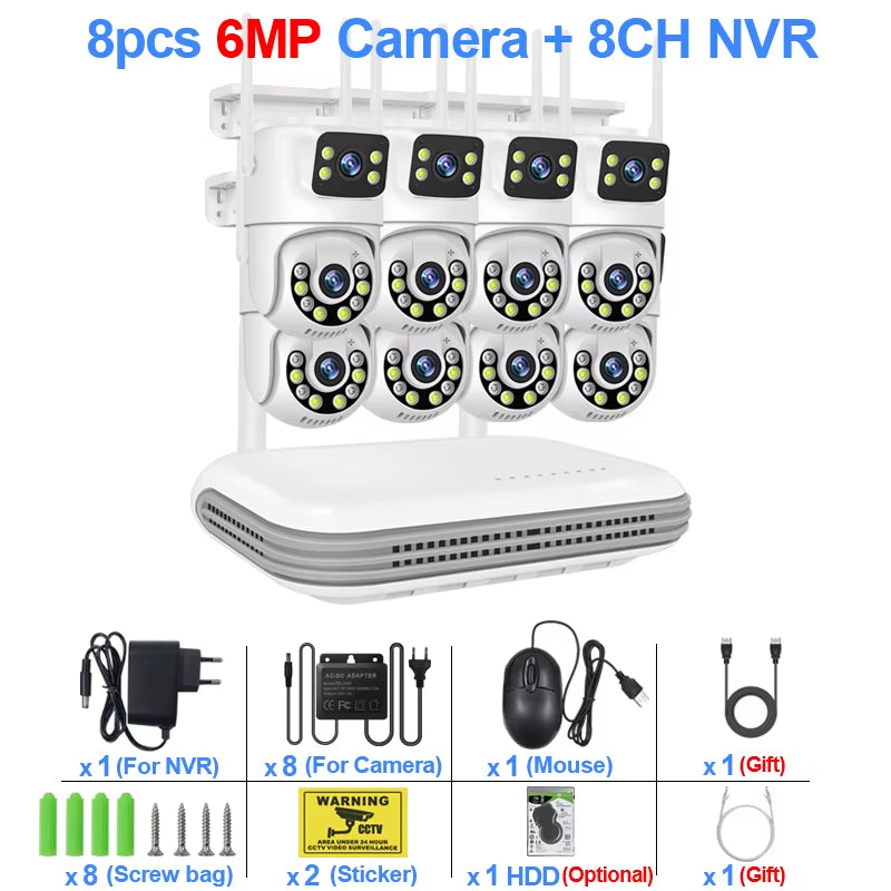 Wireless CCTV System Wifi Camera Kit 6MP IP Cameras with Dual Lens Security Audio 8CH NVR Video Surveillance Set Icse