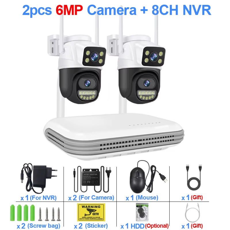 Wireless CCTV System Wifi Camera Kit 6MP IP Cameras with Dual Lens Security Audio 8CH NVR Video Surveillance Set Icse