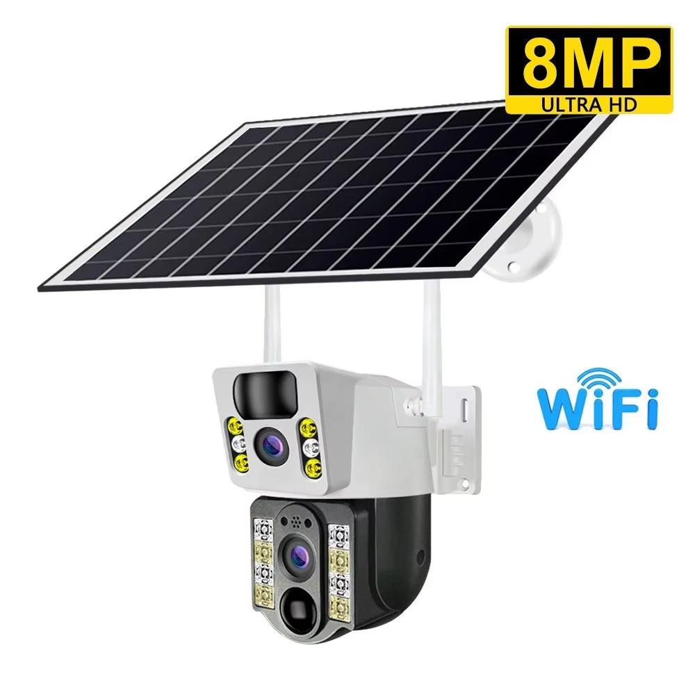 8MP Low Power Solar Security Cameras Wi-Fi Wireless Outdoor Dual Lens V380 Pro CCTV Security Protection Monitor