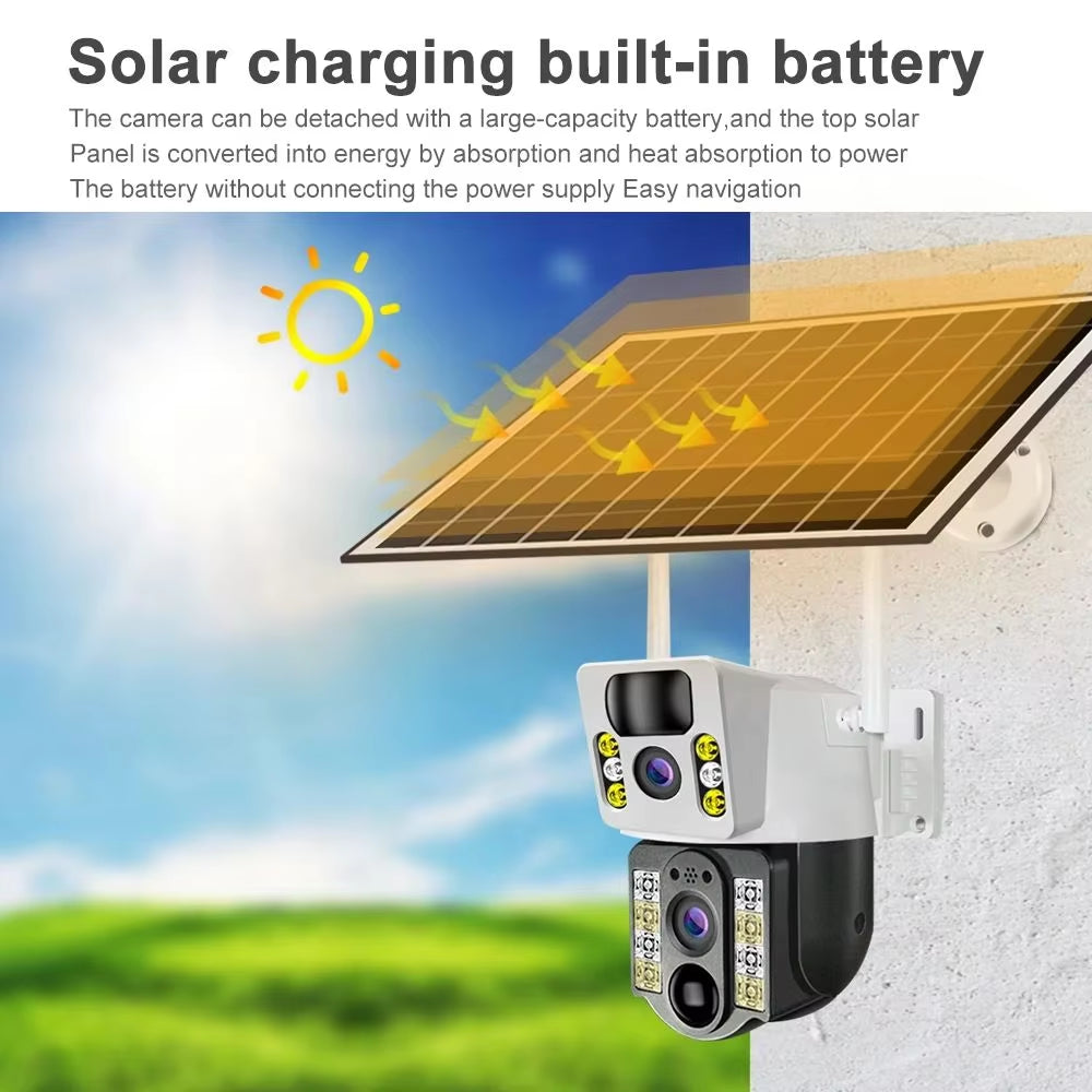 8MP Low Power Solar Security Cameras Wi-Fi Wireless Outdoor Dual Lens V380 Pro CCTV Security Protection Monitor