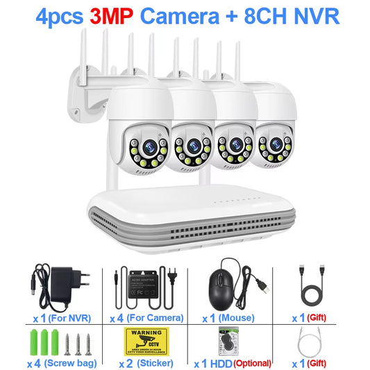 Wireless Camera System 8CH 3MP Outdoor PTZ Camera Kit CCTV AI Human Detect Color Night Vision Video Surveillance Set Icsee