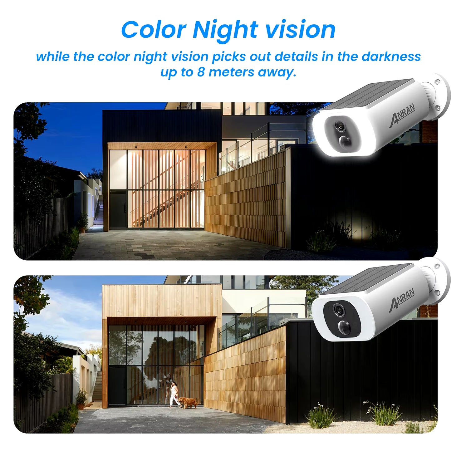 ANRAN 5MP Wireless Solar Camera Outdoor Surveillance Integrated Battery Wifi Camera Humanoid Detection Flash Alarm Night Vision