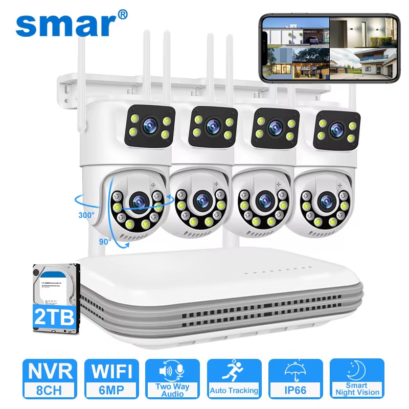 Wireless CCTV System Wifi Camera Kit 6MP IP Cameras with Dual Lens Security Audio 8CH NVR Video Surveillance Set Icse