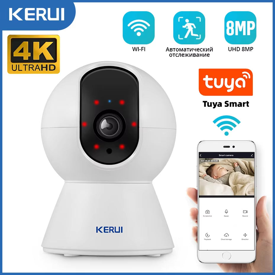 KERUI 5MP 8MP 4K HD Tuya Smart Mini Wifi IP Camera Indoor Wireless Security Home CCTV Surveillance Camera with Auto Tracking