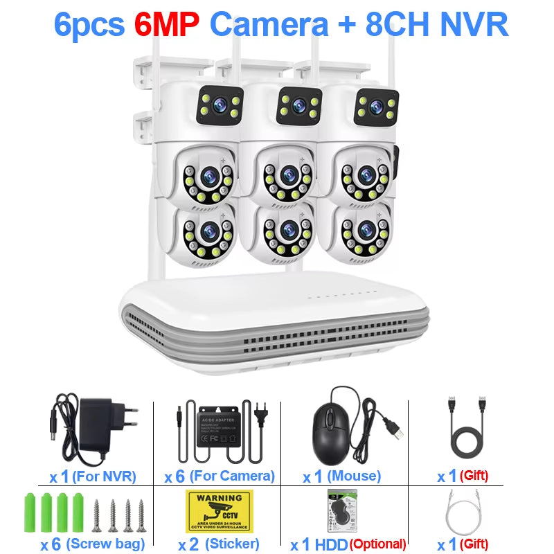 Wireless CCTV System Wifi Camera Kit 6MP IP Cameras with Dual Lens Security Audio 8CH NVR Video Surveillance Set Icse