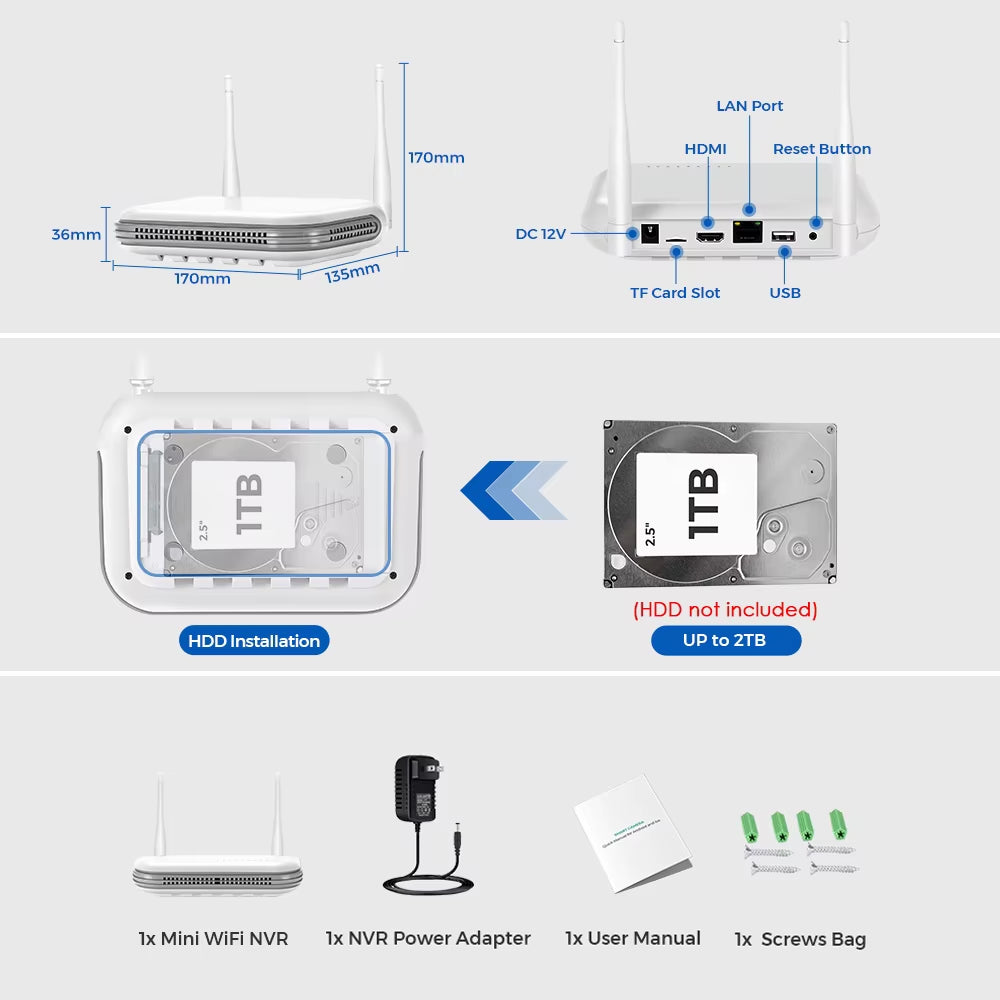 Wireless CCTV System Wifi Camera Kit 6MP PTZ IP Cameras with Dual Lens Security Audio 8CH NVR Video Surveillance Set Icsee APP