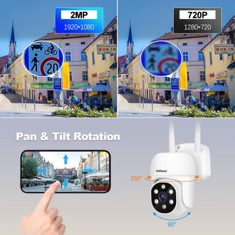 Srihome IPC030 1080P Wifi CCTV Camera Auto Tracking Onvif Rainproof Video Surveillance Mobile Remote View Security PTZ IP Cam