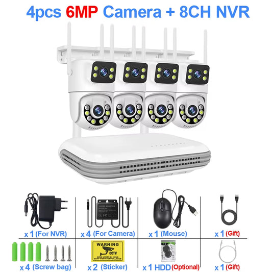 Wireless CCTV System Wifi Camera Kit 6MP IP Cameras with Dual Lens Security Audio 8CH NVR Video Surveillance Set Icse