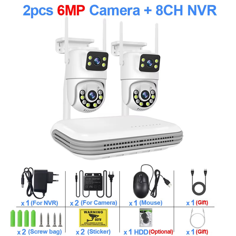 Wireless CCTV System Wifi Camera Kit 6MP IP Cameras with Dual Lens Security Audio 8CH NVR Video Surveillance Set Icse