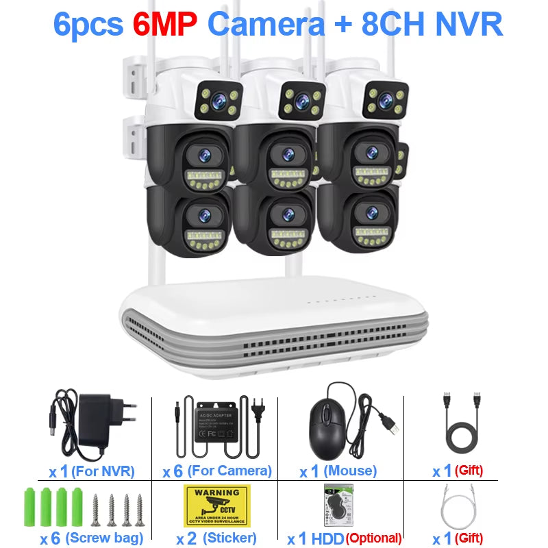 Wireless CCTV System Wifi Camera Kit 6MP IP Cameras with Dual Lens Security Audio 8CH NVR Video Surveillance Set Icse