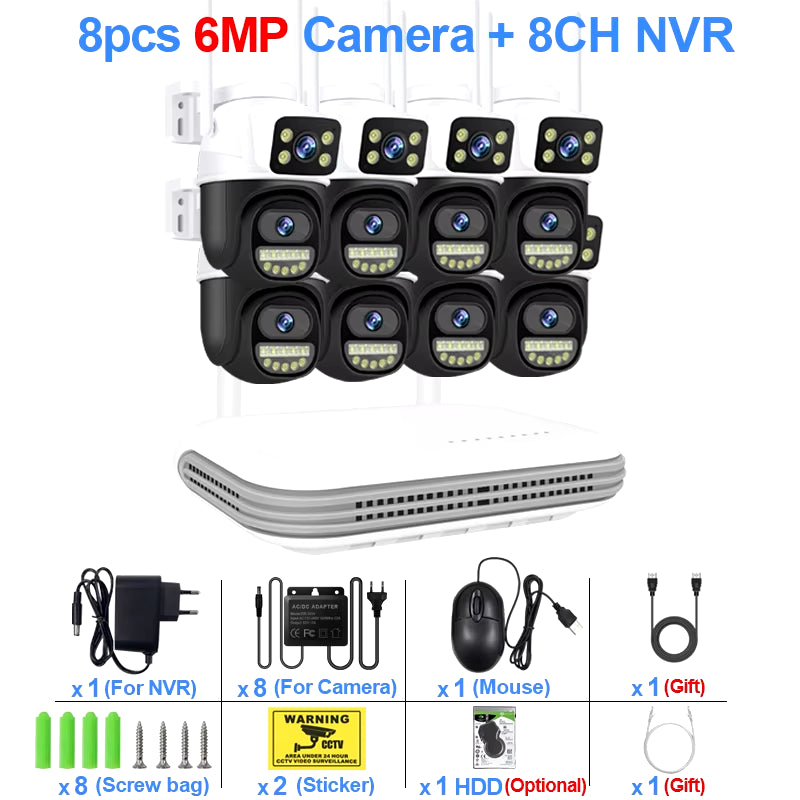 Wireless CCTV System Wifi Camera Kit 6MP IP Cameras with Dual Lens Security Audio 8CH NVR Video Surveillance Set Icse