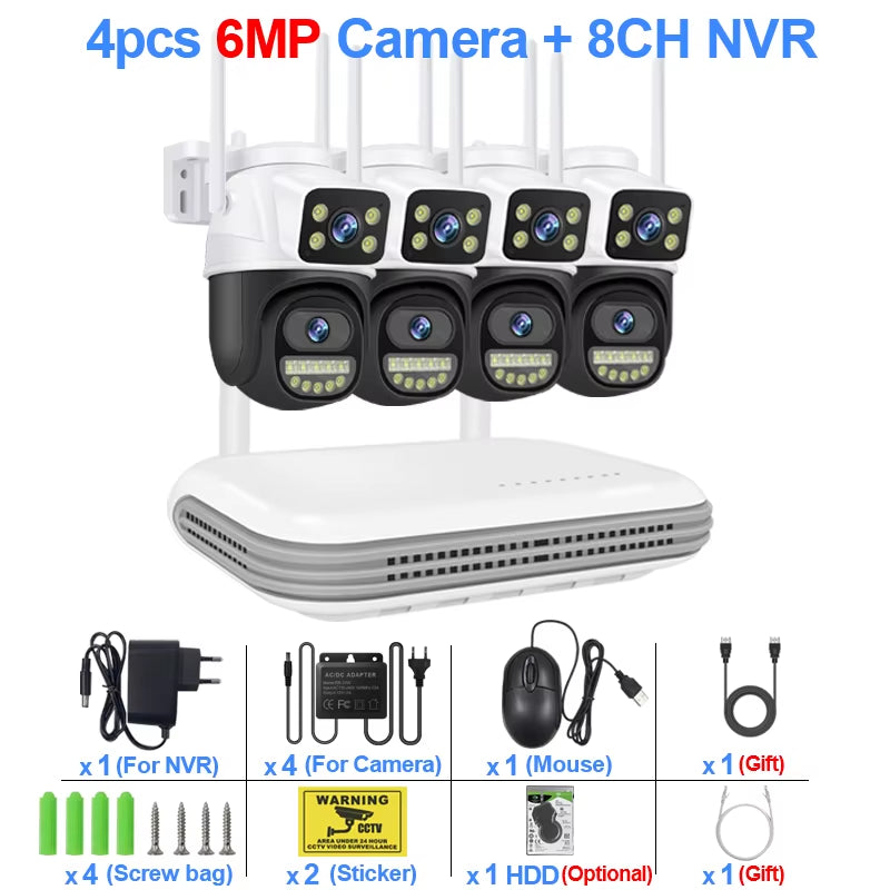 Wireless CCTV System Wifi Camera Kit 6MP IP Cameras with Dual Lens Security Audio 8CH NVR Video Surveillance Set Icse