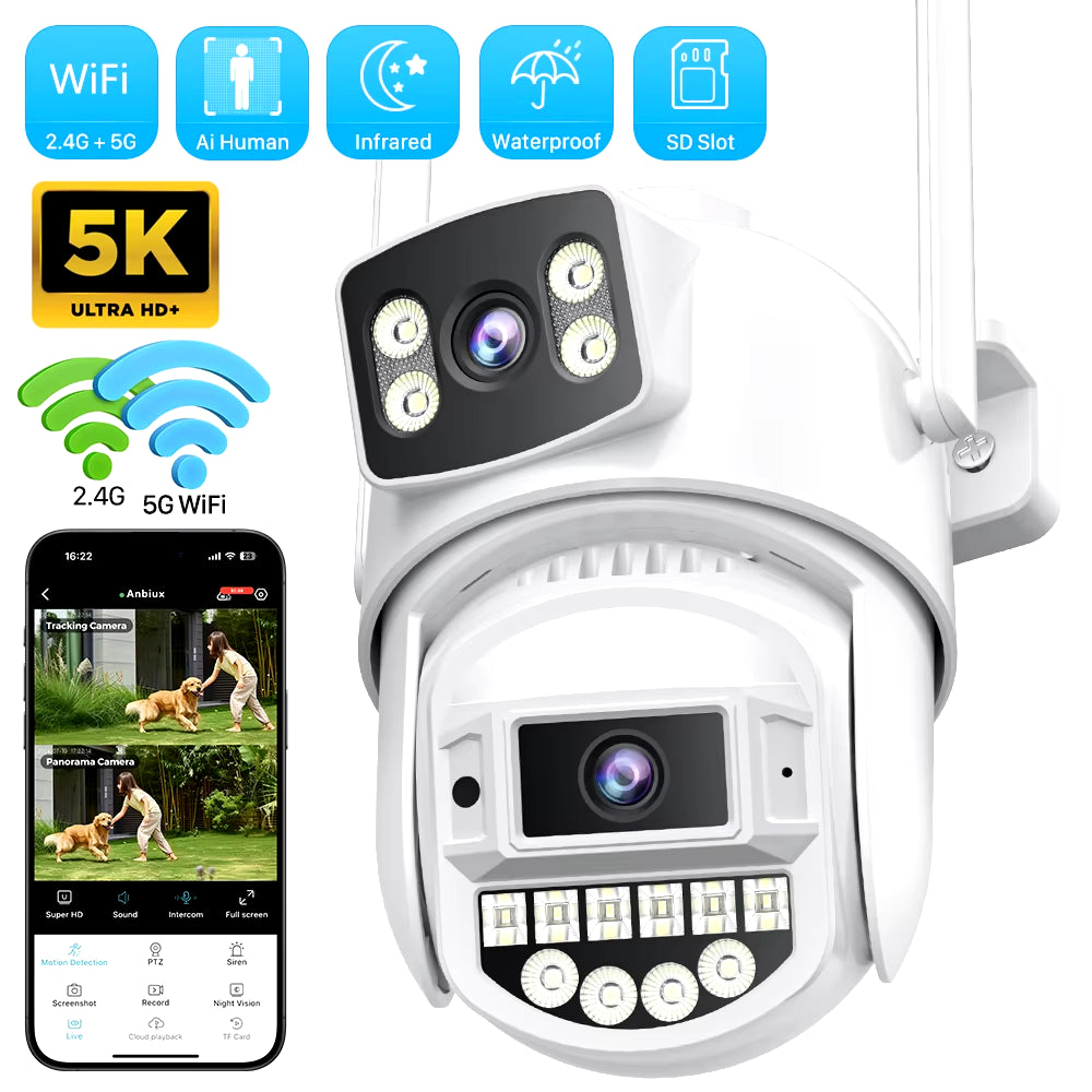 5Ghz Wifi Surveillance Camera 4K 8MP Dual Lens AI Human Detection Outdoor Security PTZ IP Cameras 10MP Two-Way Intercom CCTV Cam